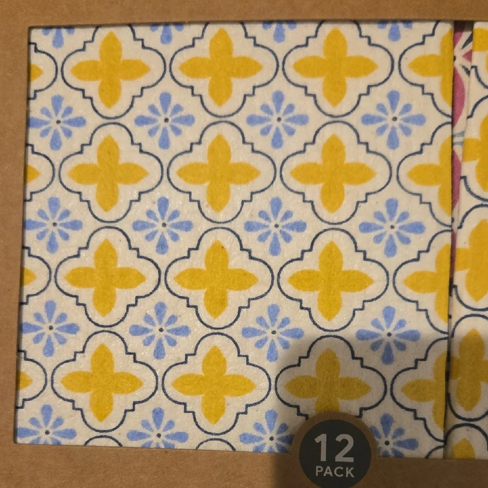 Swedish Dishcloths Floral Yellow and Blue Dishcloths 12 Pack OEKO TEX NEW in box